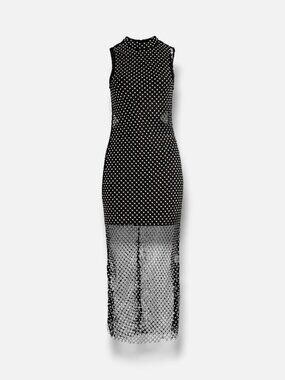 Elliat Womens' Black Audrina Pearl Mesh MIDI-Dress Size Medium